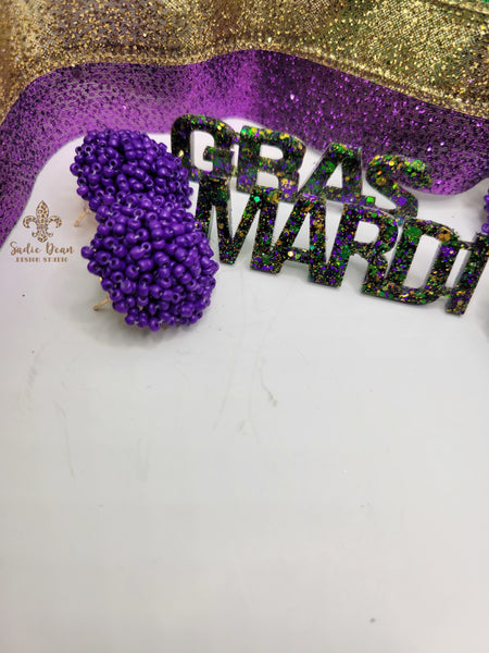 Mardi Gras Seed Bead Word Earrings